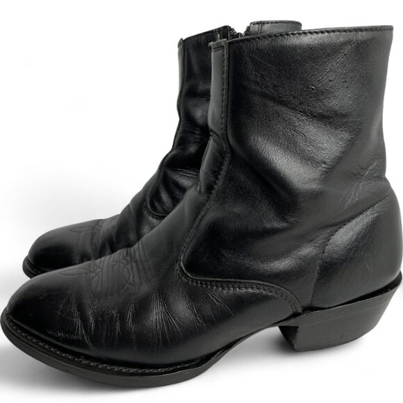 Laredo Leather Black Zip Vintage Western Biker Cowboy Ankle Boots Men's 9 EW - Picture 3 of 12